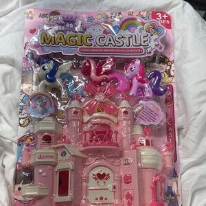 Magic Castle little pony’s blue red and purple with large pink white castle